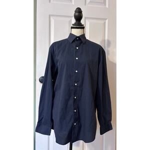 Ben Sherman Long Sleeve Button Down Medium Navy Blue White Polka Dot Office Wear